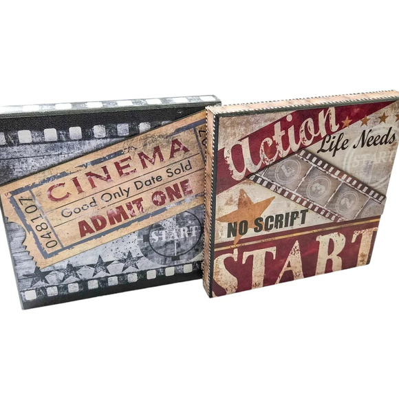 Movie Themed Canvas Wall Art (Set of 2)- Home Theater / Film Media Room- 12 x 12 - Picture 1 of 6